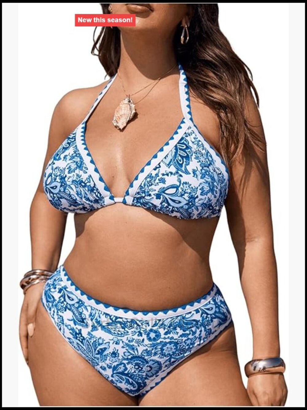 Plus Size High Waisted Bikini Set Floral Print Triangle Halter Two Piece
